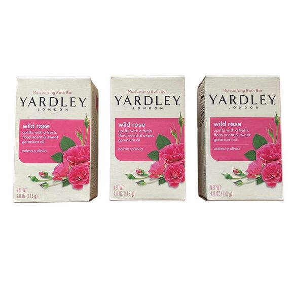 Three (3) Yardley of London Wild Rose Moisturizing Bath Bars NEW - Picture 1 of 5
